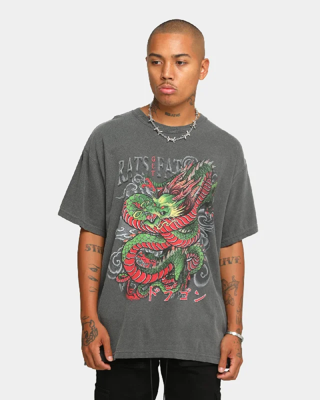 Rats Get Fat Men's Dragon Vintage T-Shirt Pepper Solid Print Embellished