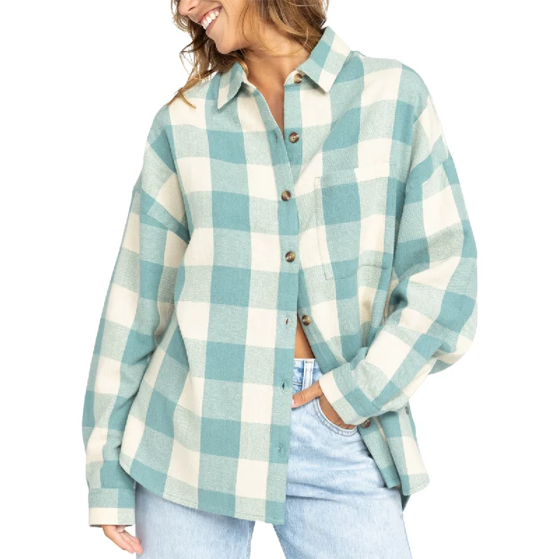 Roxy Women's Lets Get Away Long Sleeve Button-Up Shirt Lace Blend Ribbed Blend Corduroy Blend