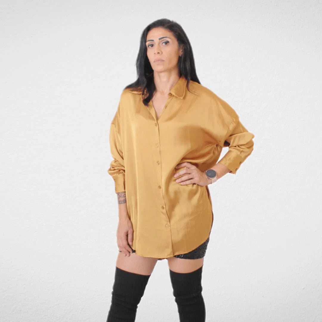 Shirt Satin - Women - Gold Knit Fabric Woven Fabric Fleece Fabric