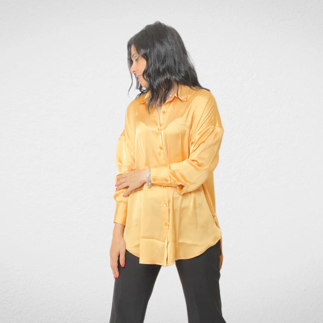 Shirt Satin - Women - Yellow Layered Multi-layer Single Layer