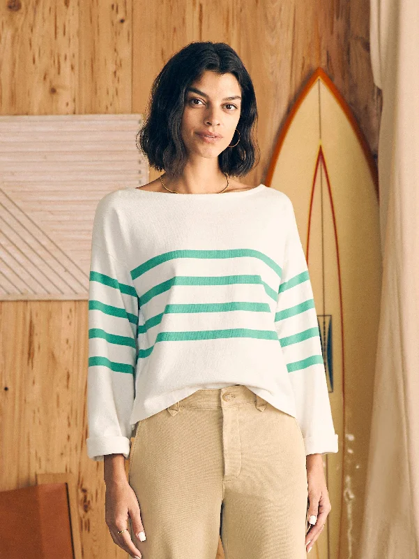 Sport Jersey Long-Sleeve Tee - Green Cape May Stripe Real Fur Shearling Chenille