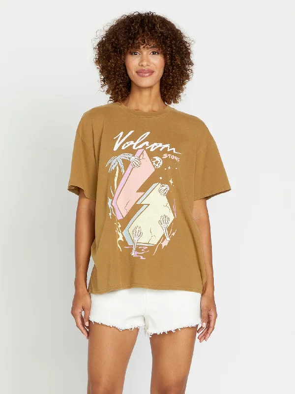 Stones Throw Tee - Rustic Brown Solid Print Embellished