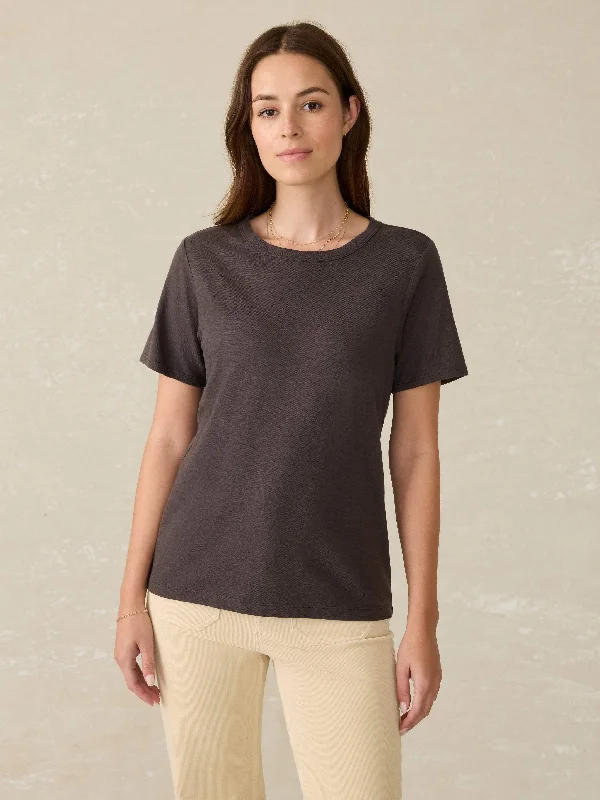 Sunwashed Crew Tee - Washed Black Notch Collar Peter Pan Collar Cowl Neck