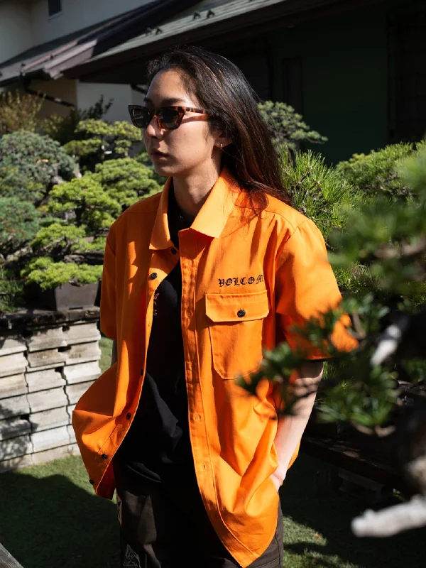 Tokyo True Featured Artist Yusuke Pocket Short Sleeve Shirt - Orange Mesh Blend Leather Blend Suede Blend