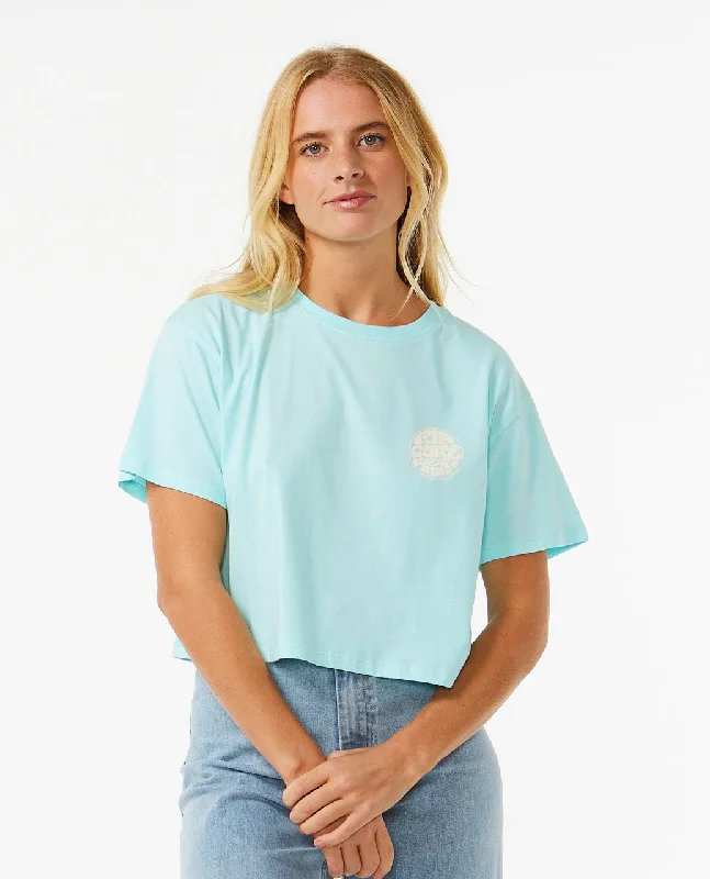 Wettie Icon Crop Tee - Sky Blue Collared Crew Neck Turtle Neck