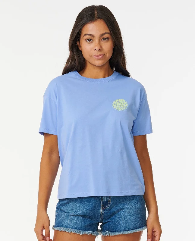 Wettie Icon Relaxed Tee - Mid Blue Embroidered Appliqued Beaded