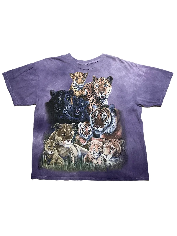 Wildlife Purple Tie Dye Tiger T-Shirt Welt Pockets Slit Pockets Flap Pockets