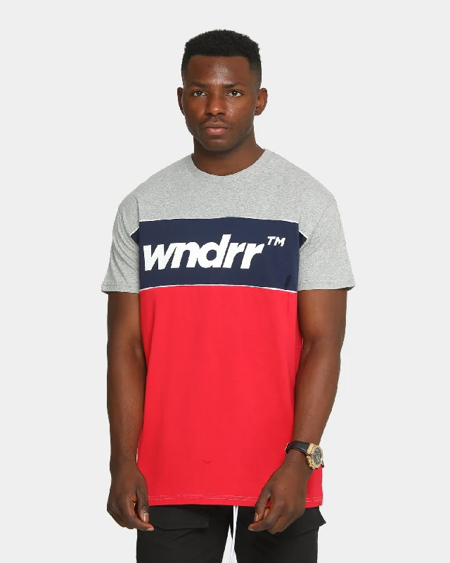 Wndrr Men's Last Lap 3 Panel T-Shirt Grey Marle Print Jacquard Patchwork