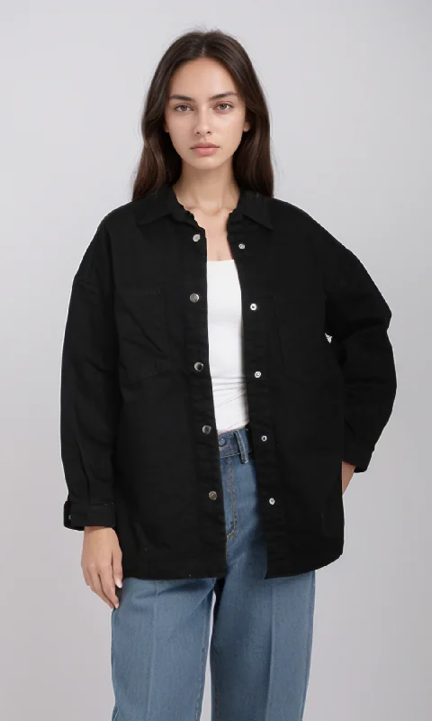 Women Long Denim Shirt (Black) Wool Fabric Cashmere Fabric Tweed Fabric