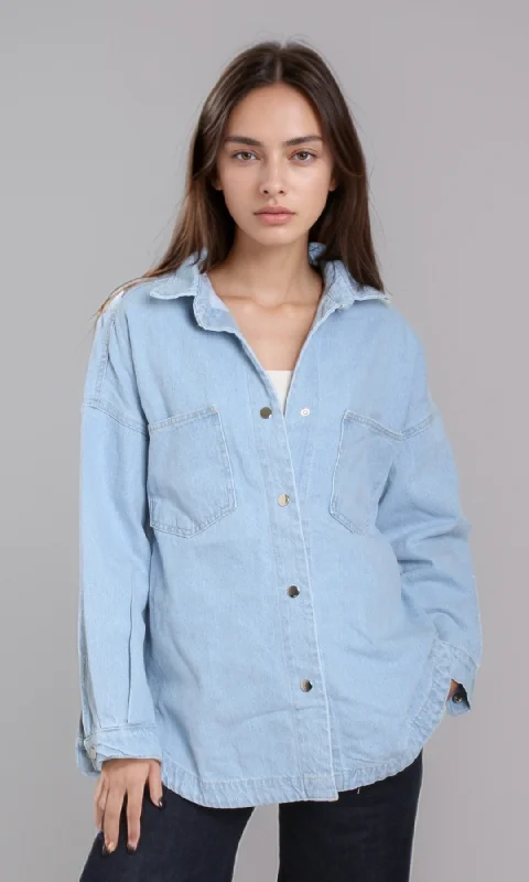 Women Long Denim Shirt (Blue) Satin Fabric Silk Fabric Chiffon Fabric