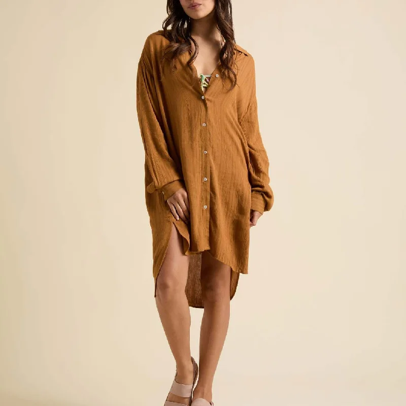 Beachy Shirt Dress Asymmetrical Pockets Print