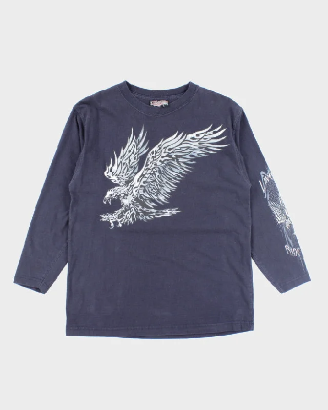 Y2k 00s Eagle Tattoo Long Sleeve T-shirt - S Front Pockets Side Pockets Patch Pockets