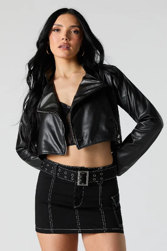 Cropped Faux Leather Jacket Faux Fur Jacket Real Fur Jacket Shearling Jacket