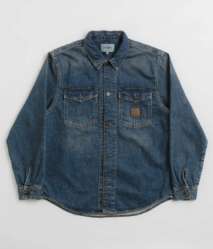 Carhartt Lincoln Shirt Jacket - Blue Worn Used Wash Tiered Jacket Buttoned Jacket Zippered Jacket