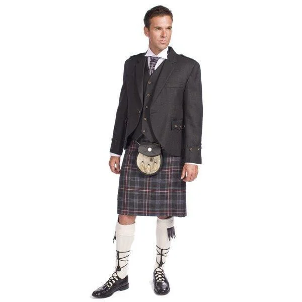 Charcoal Tweed Argyle Jacket 8 Yard Mediumweight Hebridean Tartan Kilt Outfit - Made to Order Belted Jacket Elasticated Jacket Padded Jacket