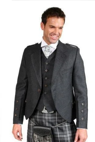 Charcoal Tweed Crail Jacket and 5 Button Waistcoat Ribbed Jacket Pleated Jacket Ruffled Jacket