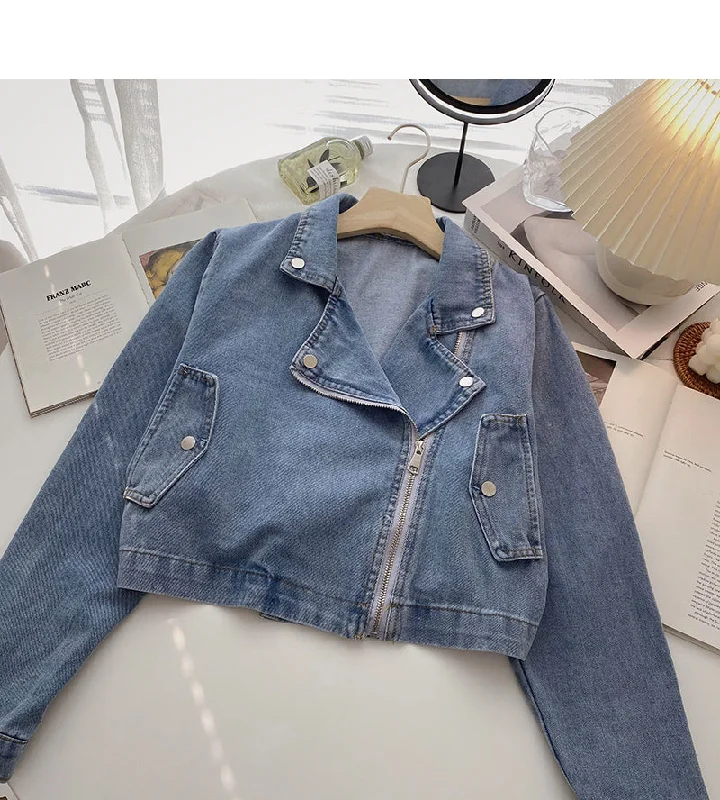 Denim jacket casual zipper design long sleeve top  6216 Chenille Fabric Brocade Fabric Lace Fabric