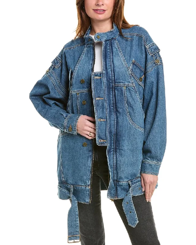 FRAME Denim The MC Denim Jacket A-Line Jacket Boat Neck Shawl Collar