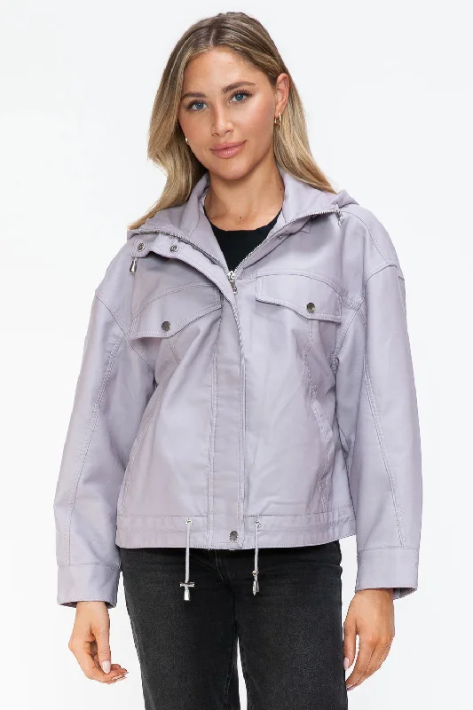 How Dare U Drawstring Hem PU Leather Zip Up Jacket In Lilac Quilted Jacket Puffer Jacket Insulated Jacket