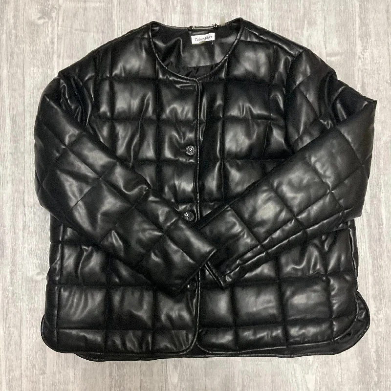 Jacket Puffer & Quilted By Calvin Klein In Black, Size: Xl Front Pockets Side Pockets Patch Pockets