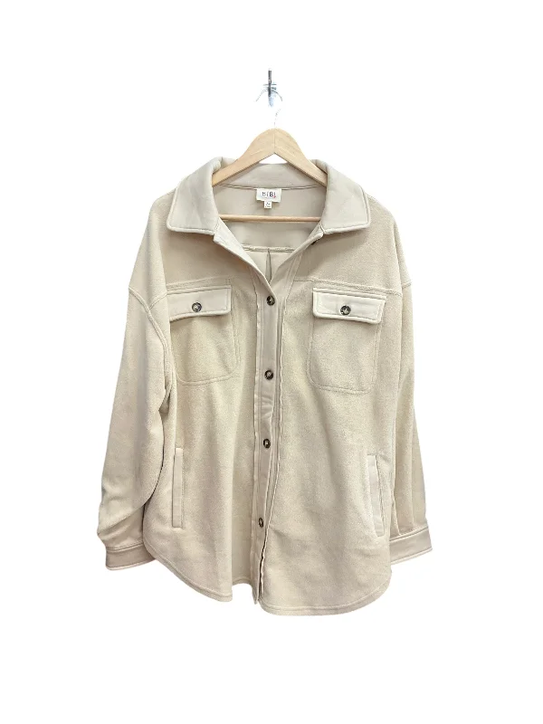 Jacket Shirt By Bibi In Tan, Size: Xl Welt Pockets Slit Pockets Flap Pockets