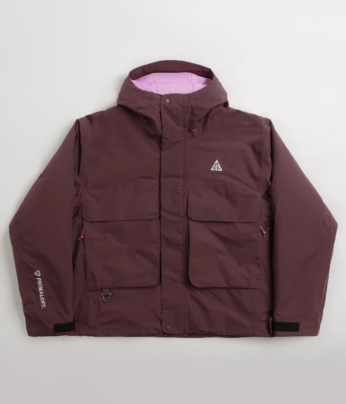 Nike ACG Skull Peak Jacket - Burgundy Crush / Beyond Pink / Summit White Zippered Front Buttoned Front Snap Front