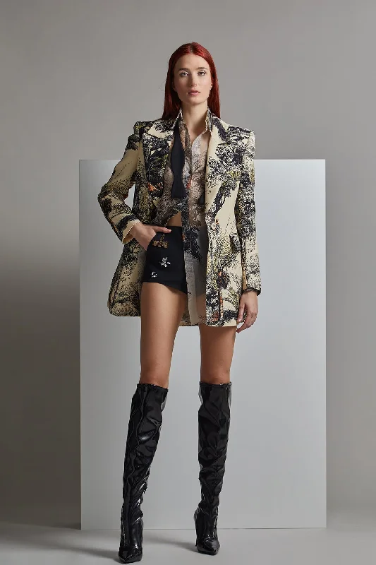 Printed jacket and blouse with shorts Faux Fur Fabric Real Fur Fabric Shearling Fabric