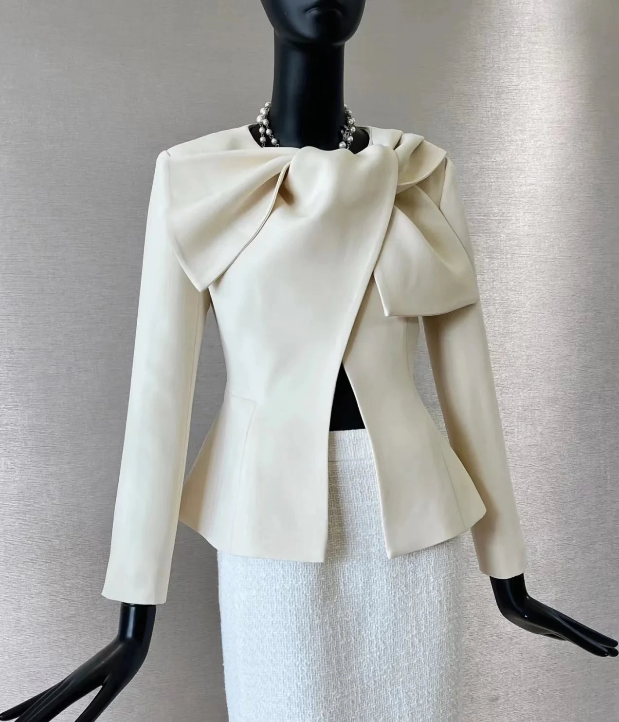 Tailor Shop Slim Classic Cream Crepe Bow Neck Bride Long-sleeved Only Jacket Denim Jacket Leather Jacket Suede Jacket