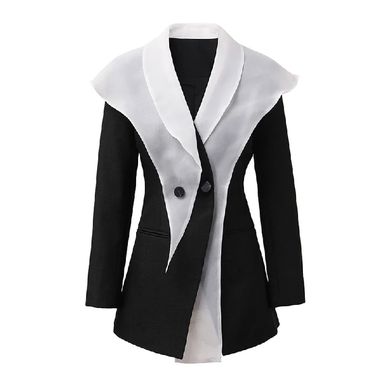 Unique Black and White Shawl Collar Long Sleeve Two Button Hybrid Jacket Striped Jacket Polka Dot Jacket Floral Jacket