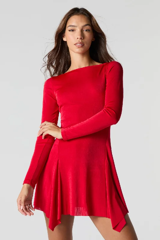 Asymmetrical Slinky Mini Dress Cozy Cowl Neck Mini Dress