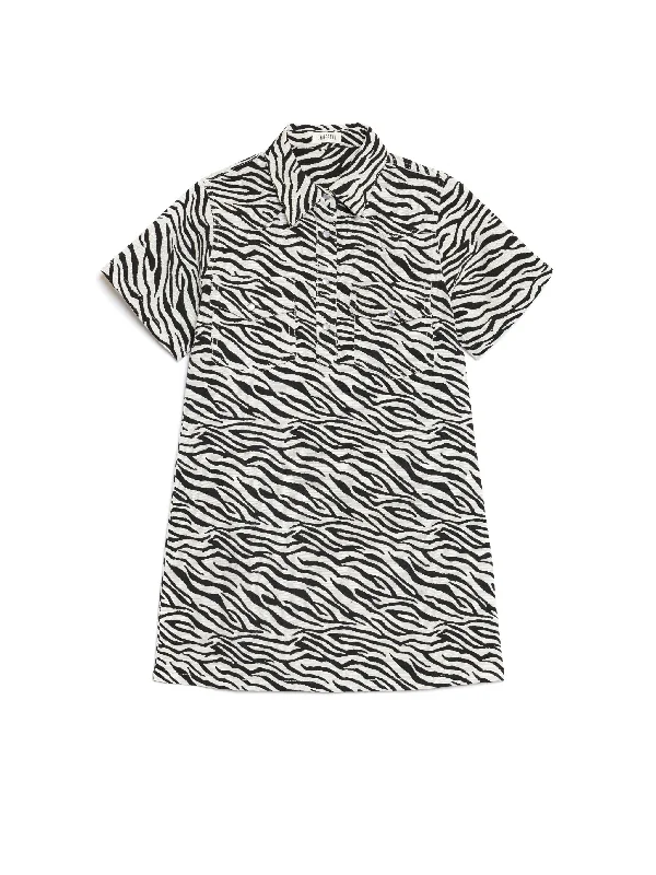 Ghospell Zia Zebra Mini Dress Trendy Button-Detail Mini Dress