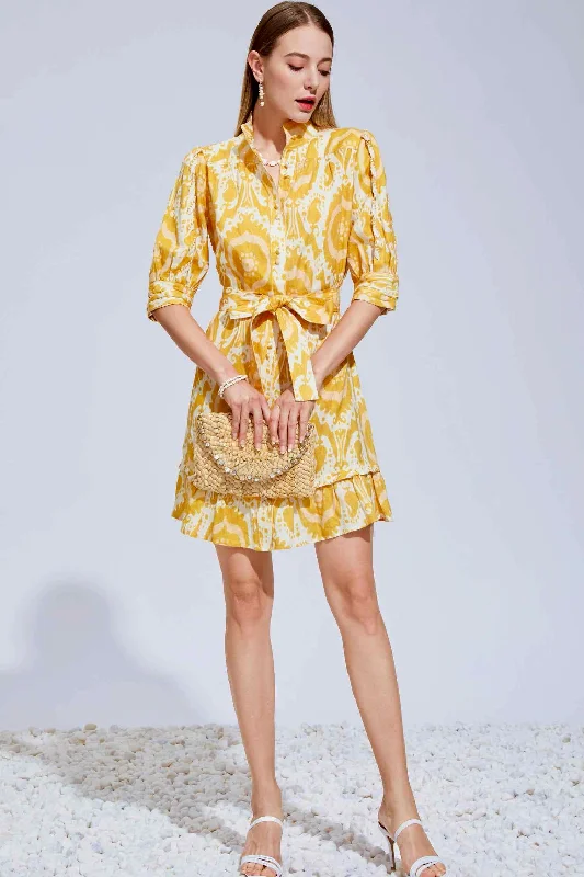 Ada Linen Mini Dress - Mustard/Yellow - GDS Elegant Lace-Up Mini Dress