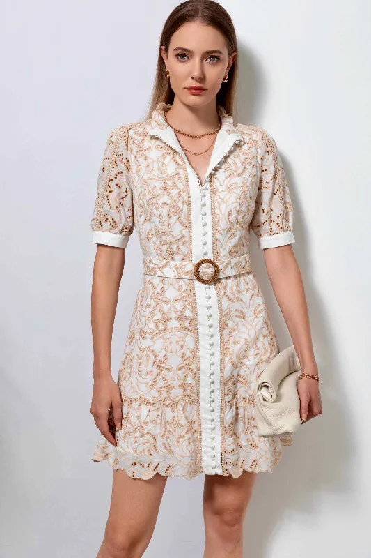 Agnes Mini Dress - White/Beige - GDS Classic Floral Mini Dress