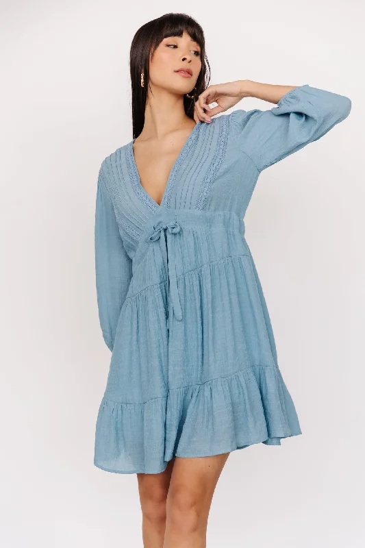 Amelia Boho Mini Dress | Blue Fashionable Polka Dot Mini Dress