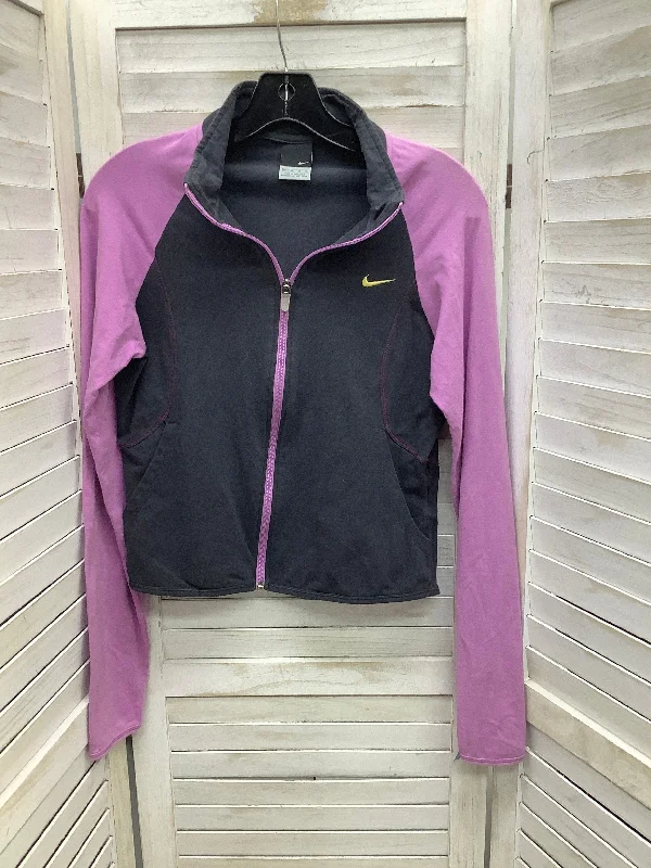 Athletic Jacket By Nike In Grey & Purple, Size: M Appliqued Jacket Beaded Jacket Sequined Jacket