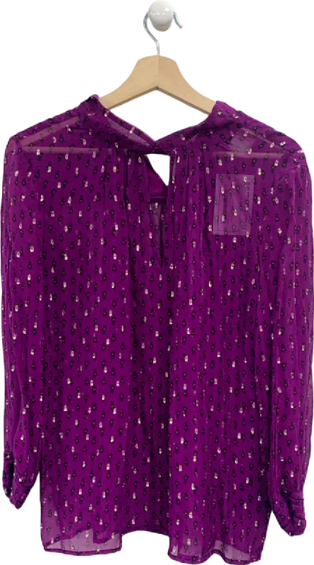 Ba&sh Purple Printed Sheer Blouse UK XS/S Feminine Satin Blouse