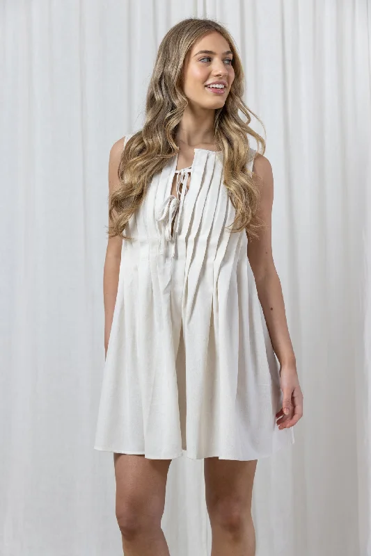 BENNY PLEATED MINI DRESS - Oatmeal Cozy Jersey Mini Dress