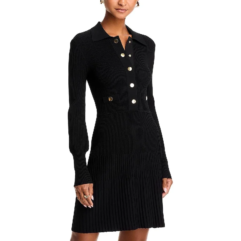 Womens Collar Ribbed Mini Dress Comfortable Smocked Mini Dress