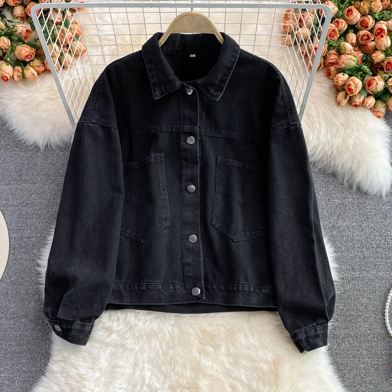 Black Denim Jacket Women's short  1669 Faux Fur Fabric Real Fur Fabric Shearling Fabric