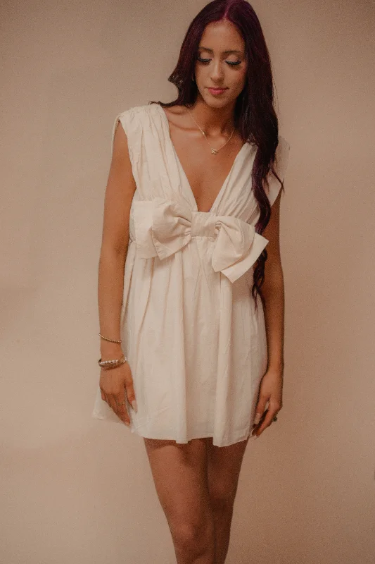 bow detail solid woven mini dress Chic Sleeveless Mini Dress