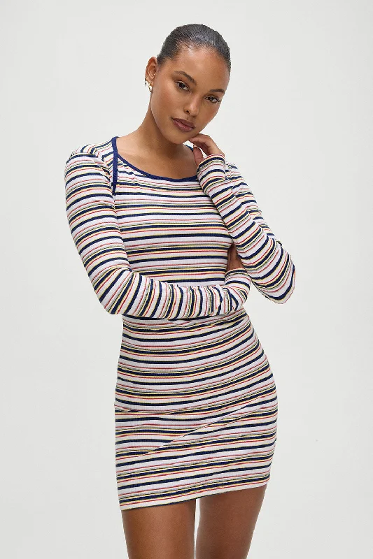 Chelsea Long Sleeve Mini Dress - Love Stripe Cozy Ruched Mini Dress