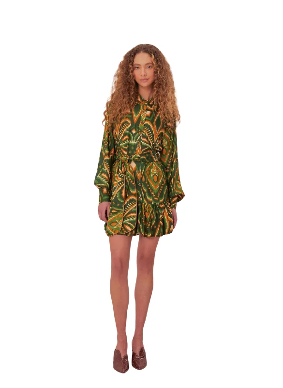 Farm Rio Pineapple Ikat Green Mini Dress Classic Floral Print Mini Dress