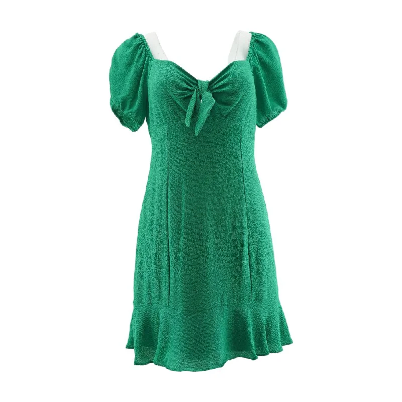 Green Solid Mini Dress Elegant Lace Mini Dress