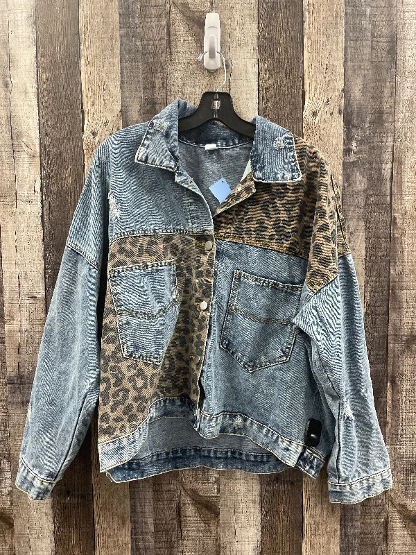 Jacket Denim By Cmf In Animal Print, Size: 3x Toggled Jacket Drawstring Jacket Belted Jacket