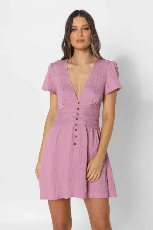 MAYA MINI DRESS - Magenta Comfortable One-Shoulder Mini Dress