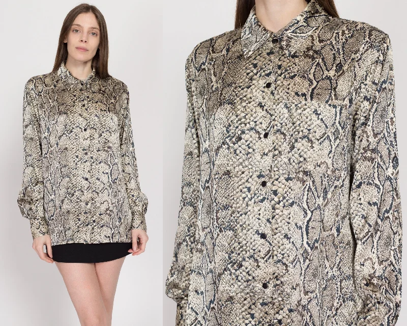 Medium 90s Silk Snakeskin Print Blouse Elegant Semi-Sheer Blouse