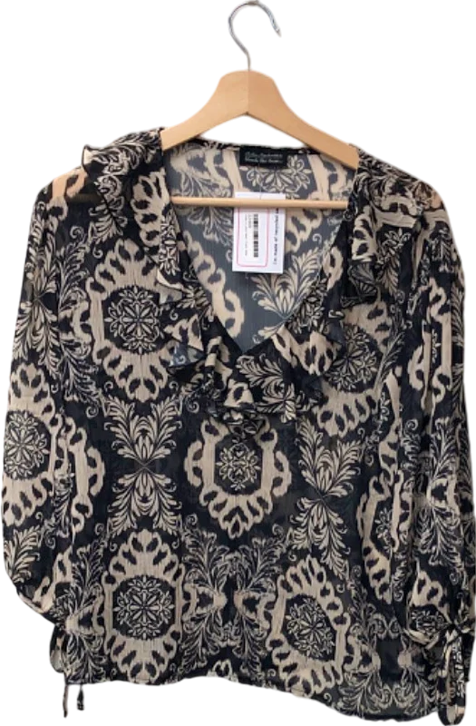 Friends Like These Millie Mackintosh Black/Beige Floral Blouse UK 10 Peter Pan Collar Blouse