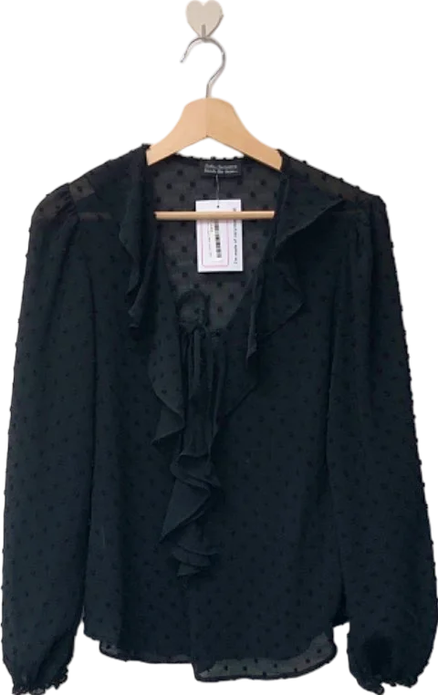 Friends Like These Millie Mackintosh Black Sheer Ruffle Blouse UK 8 Loose Oversized Blouse