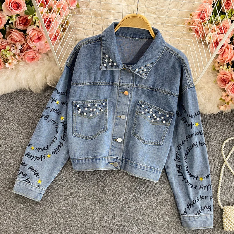 New loose Korean denim jacket  1680 Chenille Jacket Brocade Jacket Lace Jacket