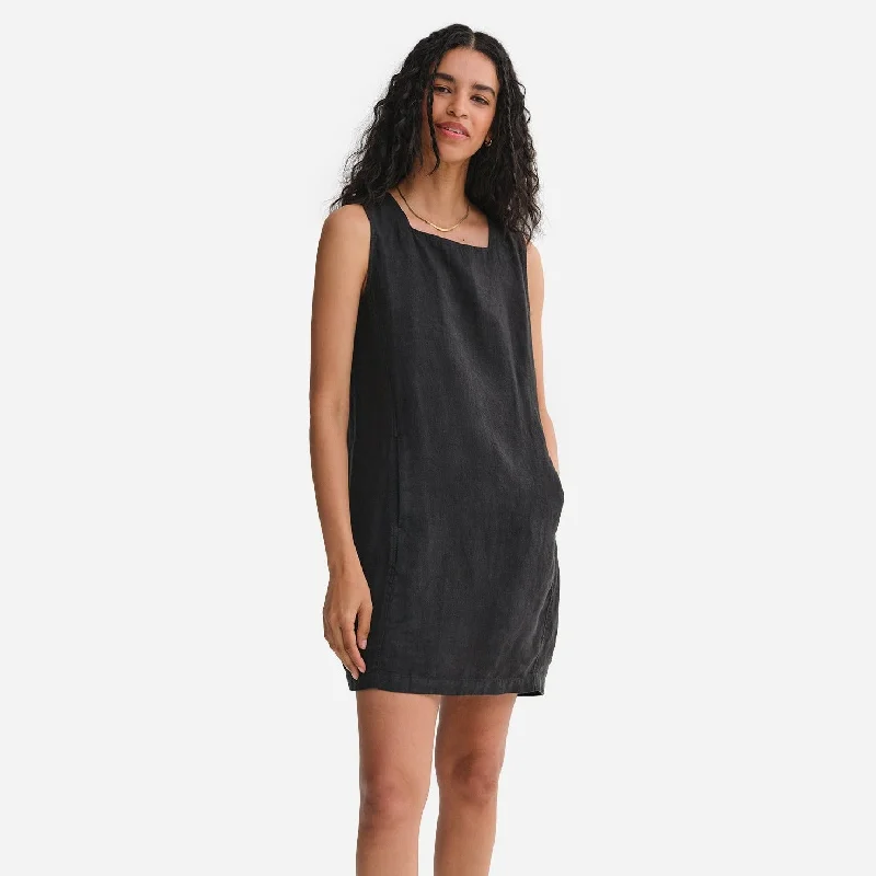 Organic Linen Square Neck Mini Dress Trendy Camisole Mini Dress